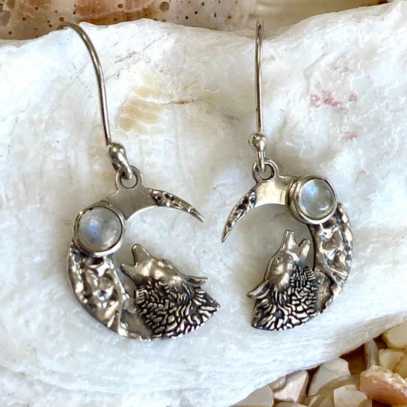 Moonstone Sterling Silver Wolf Moon Earrings